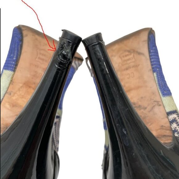 Missoni Designer Pumps Sz 39 Leather Chevron Print Round Toe Heels Multicolor - Picture 12 of 13